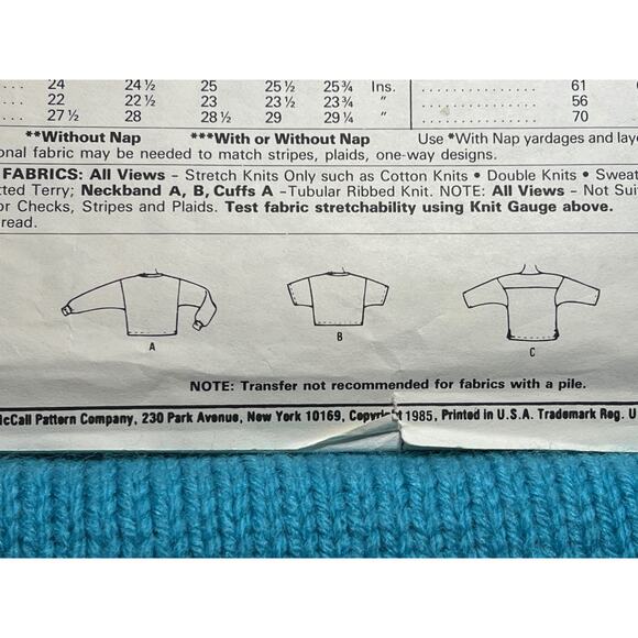 McCalls Sewing pattern 9527 T shirt dolman sleeve sweatshirt 1980s size small - Picture 7 of 7